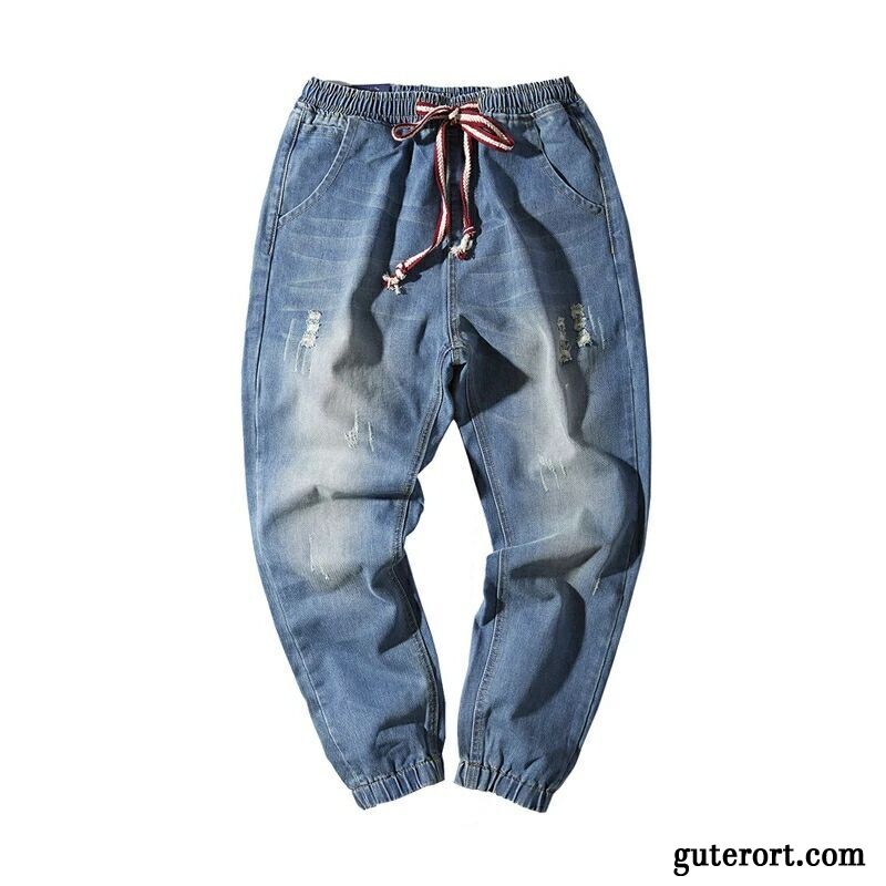 Jeans Herren Trend Harlan Neunte Hose Lose Europa Gerade Blau