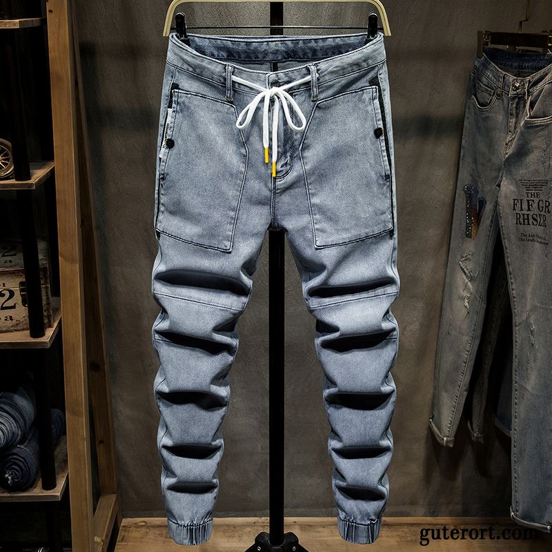 Jeans Herren Werkzeugbau Trend Sommer Europa Dünn Schlank Grau Hell