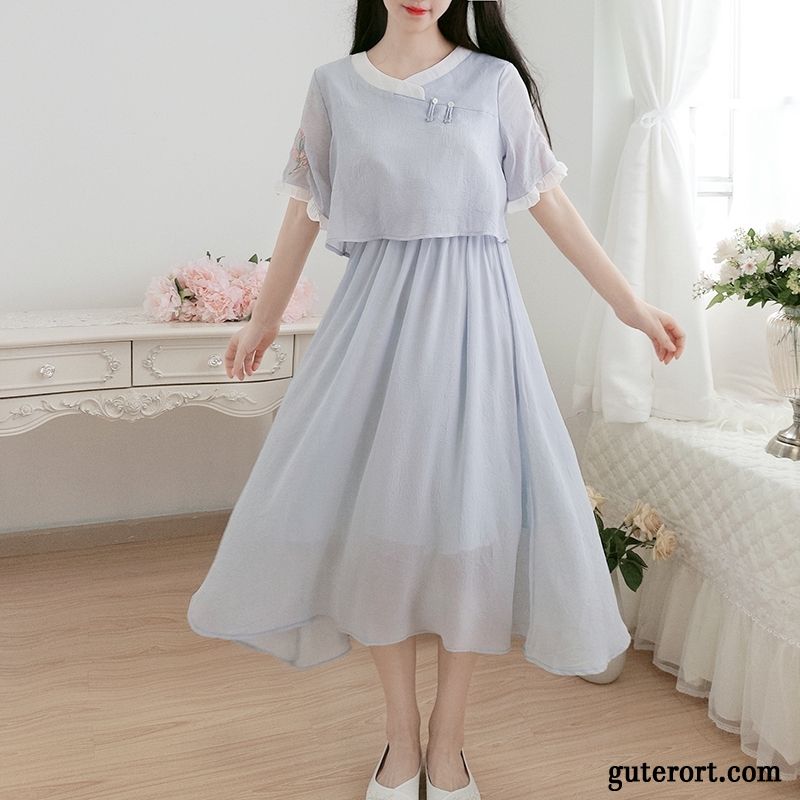 Kleider Damen Cheongsam Neu Groß Sommer Chiffon Azurblau