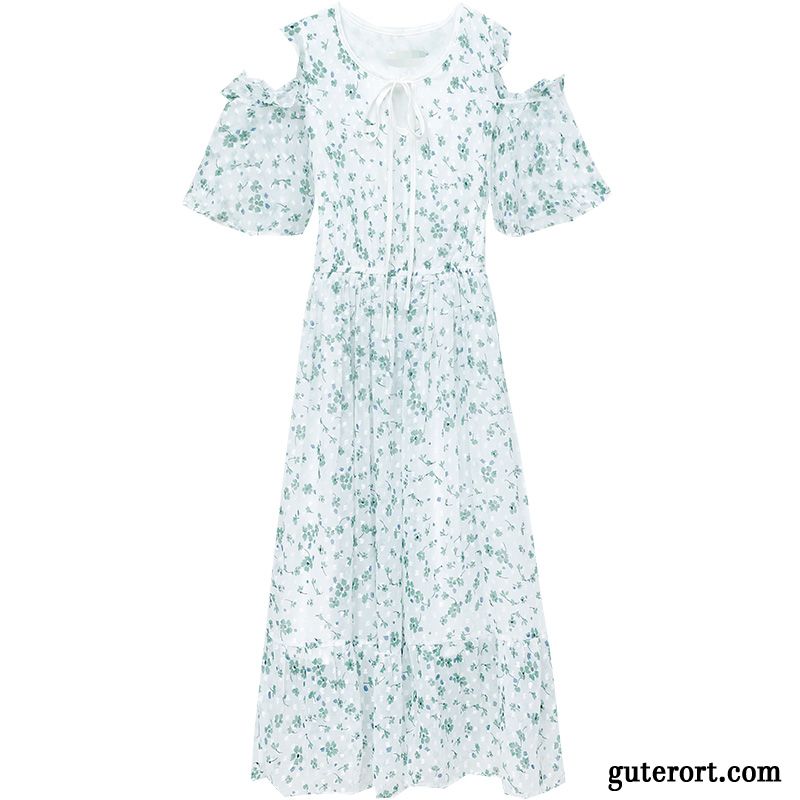 Kleider Damen Kleine Daisy Sommer Blumen Chiffon Trägerlos Frisch Grün