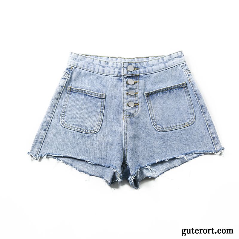 Kurze Hosen Damen Dünn Neu Sommer Hot Pants Allgleiches Hohe Taille Blau