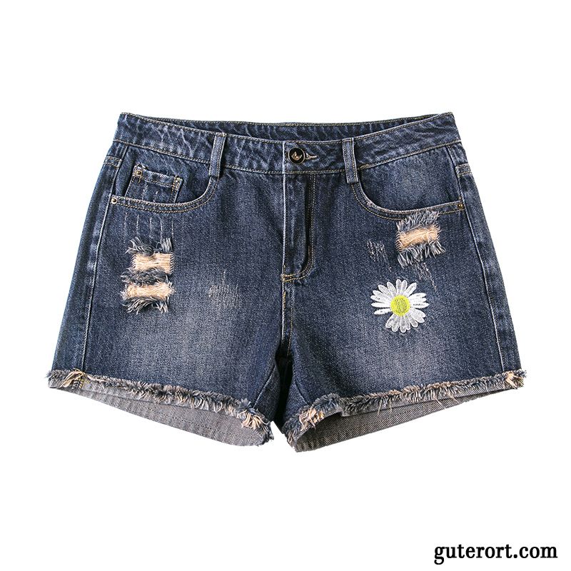 Kurze Hosen Damen Trend Dünn Hohe Taille Sommer Hot Pants Kleine Daisy Dunkelblau