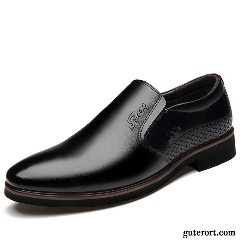 Lederschuhe Herren Lederschue Echtleder Slip-on Schnürsenkel Feder Geschäft Schwarz