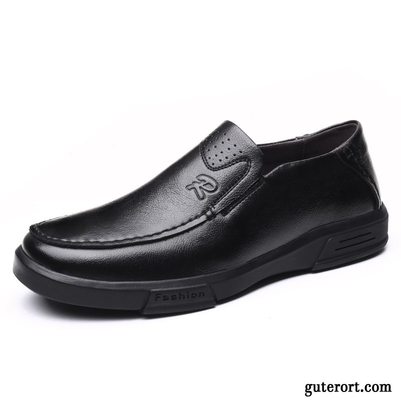 Lederschuhe Herren Weiche Sohle England Faul Allgleiches Lederschue Echtleder Schwarz