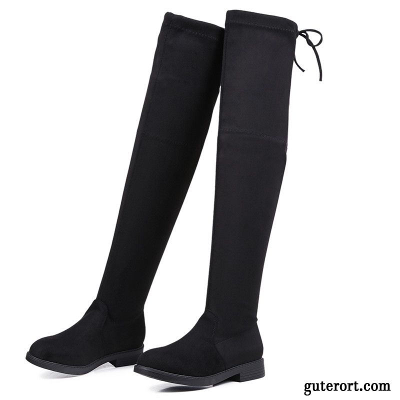 Lederstiefel Damen Schwarz Flach, Reiterstiefel Damen Schwarz Scharlachrot