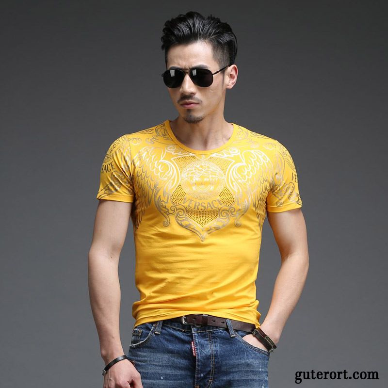 Mode Shirt Herren T-shirts Weinrot, Gelbes T Shirt Herren Verkaufen