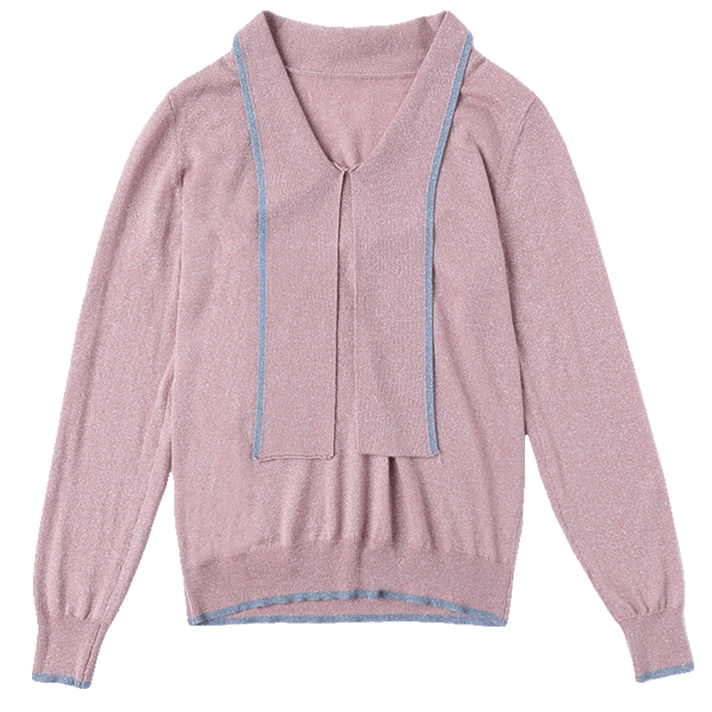 Pullover Damen Lange Ärmel Strickwaren Herbst Unteres Hemd Lose Kurzer Absatz Rosa Weiß