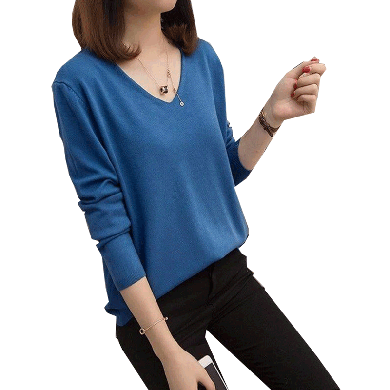 Pullover Damen Lose Lange Ärmel Freizeit Herbst Winter Neu Blau