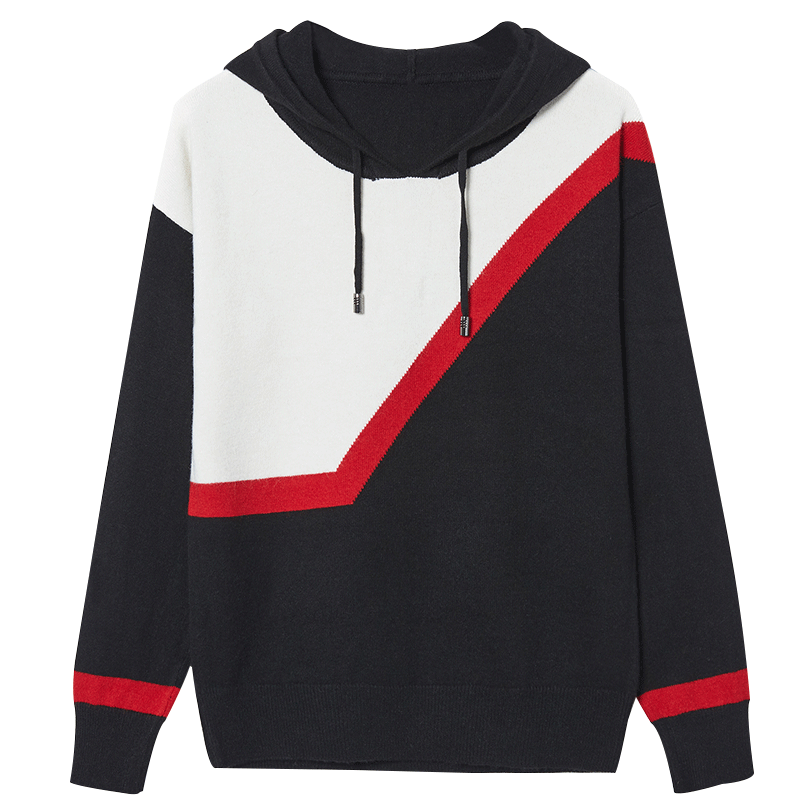 Pullover Damen Mode Mit Kapuze Kurzer Absatz Lange Ärmel Lose Neu Schwarz