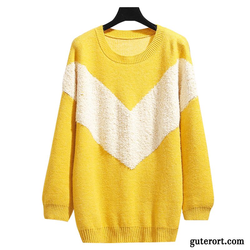 Pullover Damen Neu Dünn Lose Strickwaren Mantel Herbst Gelb