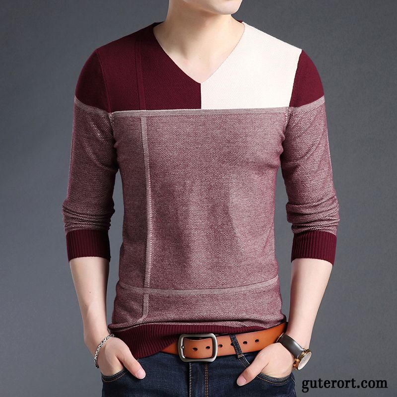 Pullover Herren Lange Ärmel Herbst Neu Strickwaren Lose Europa Mischfarben Rot