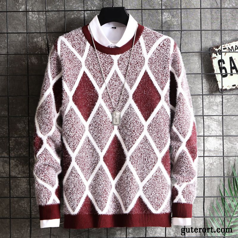 Pullover Herren Rundhals Europa Lange Ärmel Stricken Neu Unteres Hemd Rot