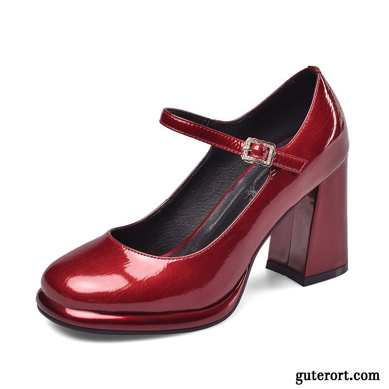 Pumps Damen Schuhe Neue Schnürschuhe Wasserdichte Plattform Allgleiches Feder Bordeauxrot Schwarz