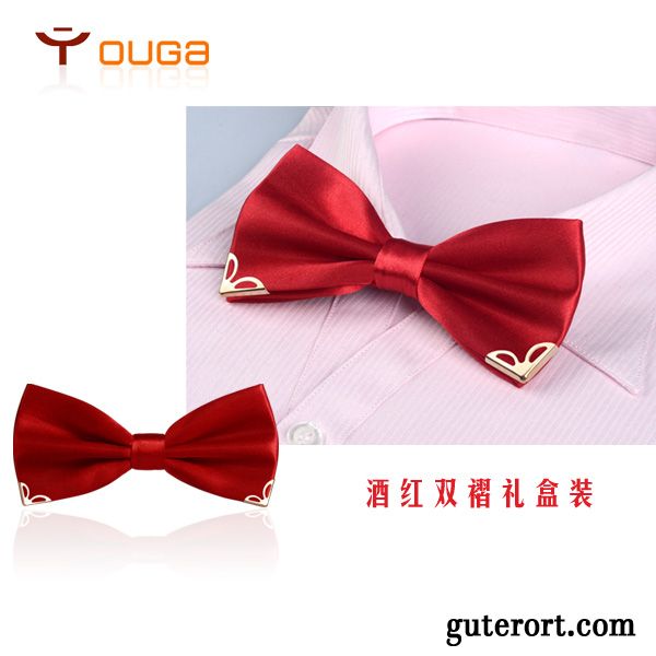 Querbinder Fliege Herren Bowknot Exquisit Doppelter Rock Bräutigam Formelle Kleidung Damen Bordeauxrot Gold