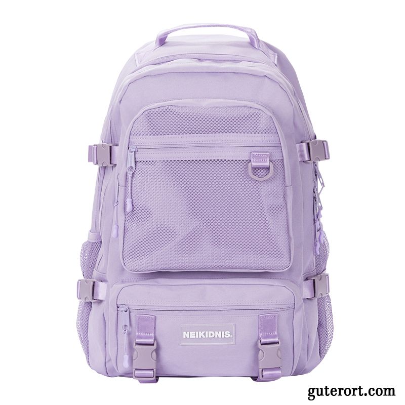 Reisetasche Damen Große Kapazität Herren Schultasche Echt Freizeit Rucksack Purpur Lila Hell