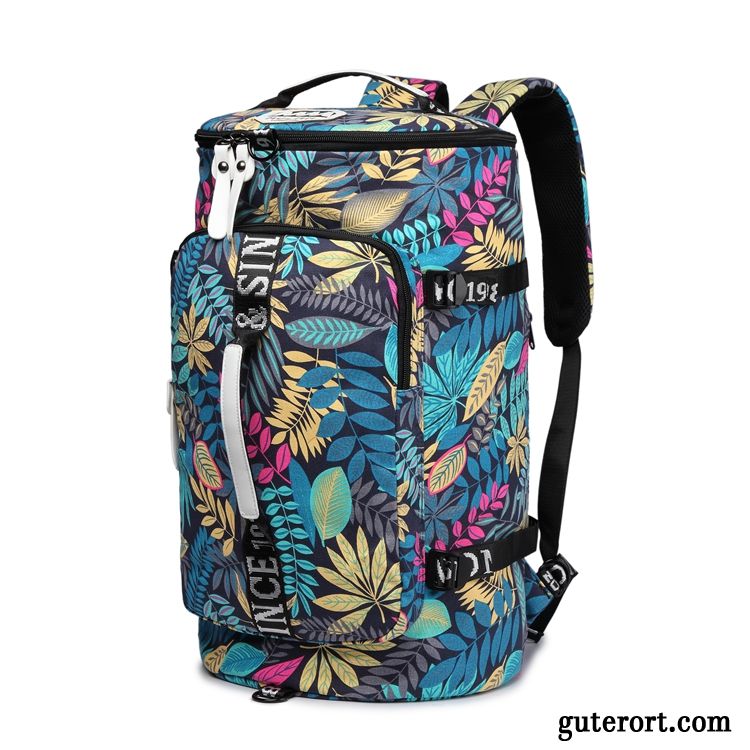 Reisetasche Damen Leinwand Rucksack Große Kapazität Reisen Fitness Gepäcktasche Blau