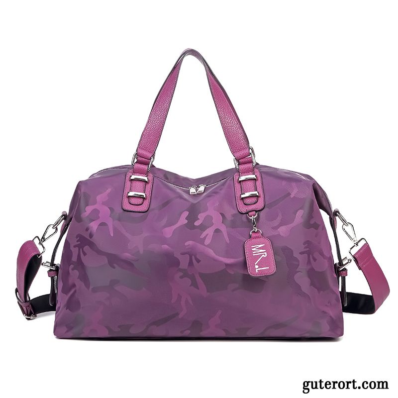 Reisetasche Damen Reisen Fitness Mode Herren Kurz Große Kapazität Camouflage Purpur Lila