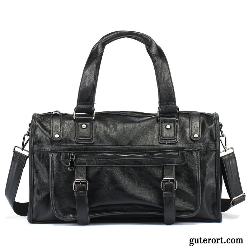 Reisetasche Herren Reisen Kurz Leder Jugend Outdoor Trend Schwarz