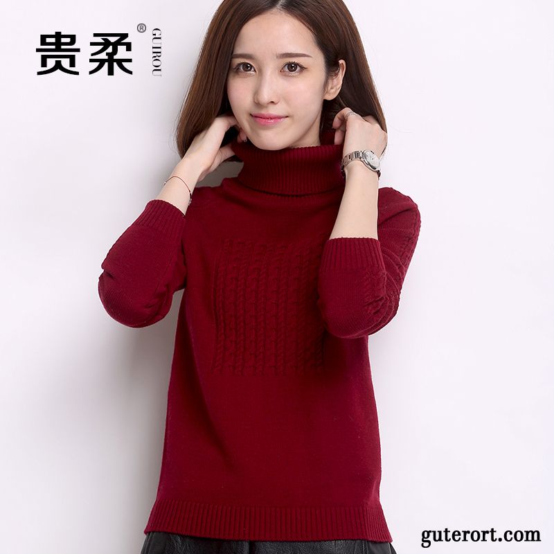 Rollkragenpullover Rot Billig, Damen Pullover Winter Dunkelgrün