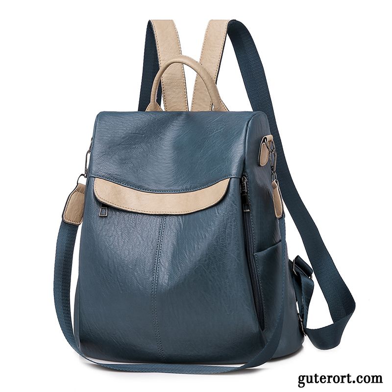 Rucksäcke Damen Doppelnutzen Freizeit Weiches Leder Neu All Match Tasche Blau