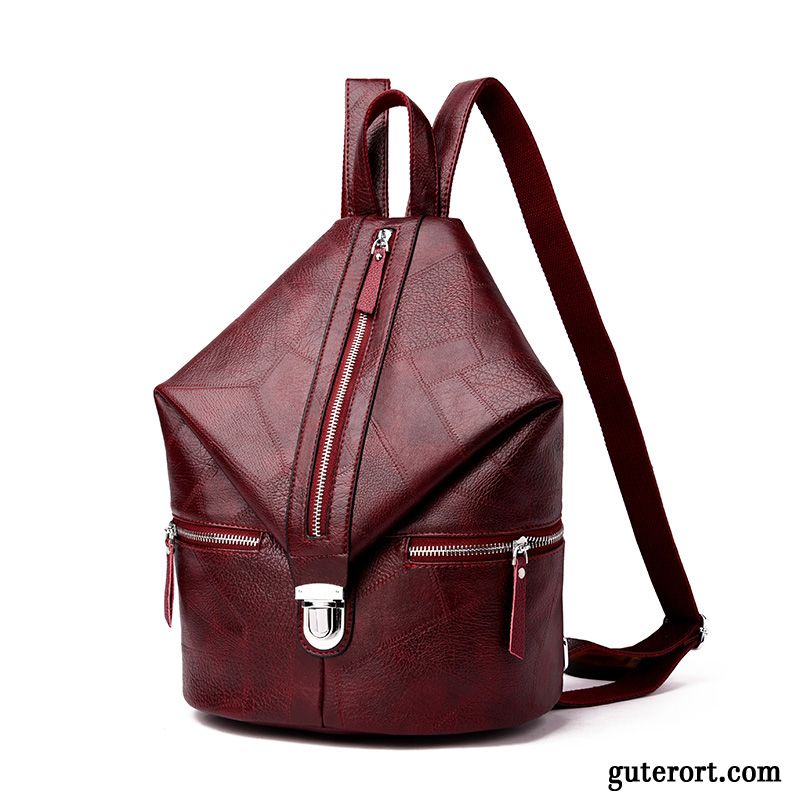 Rucksäcke Damen Echt Leder Mode 2019 Tasche Schafsleder Rucksack Bordeauxrot