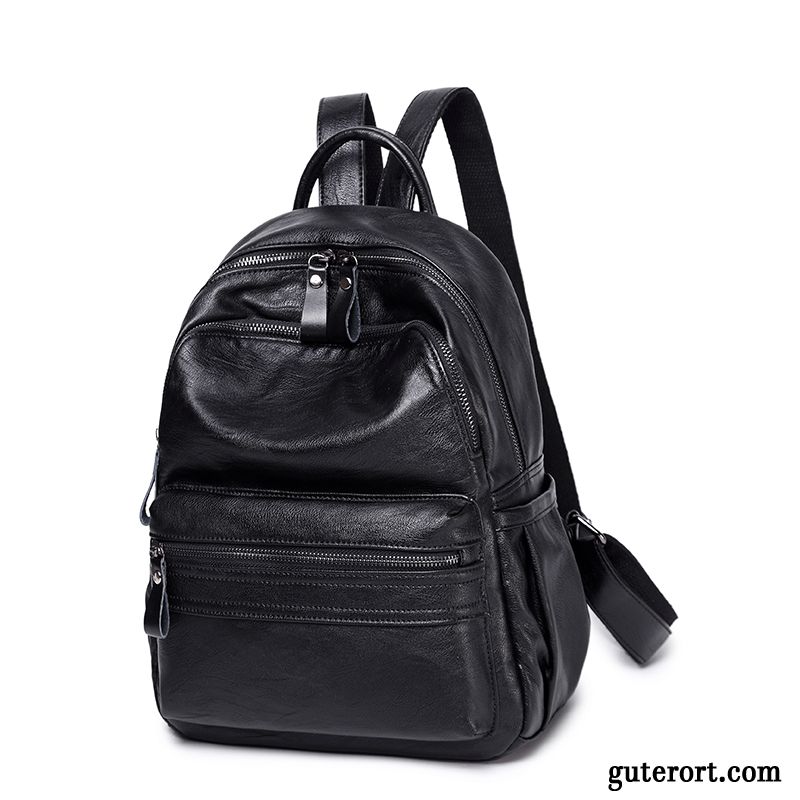 Rucksäcke Damen Einfach Neu Reisen Rucksack Tasche Weiches Leder Schwarz