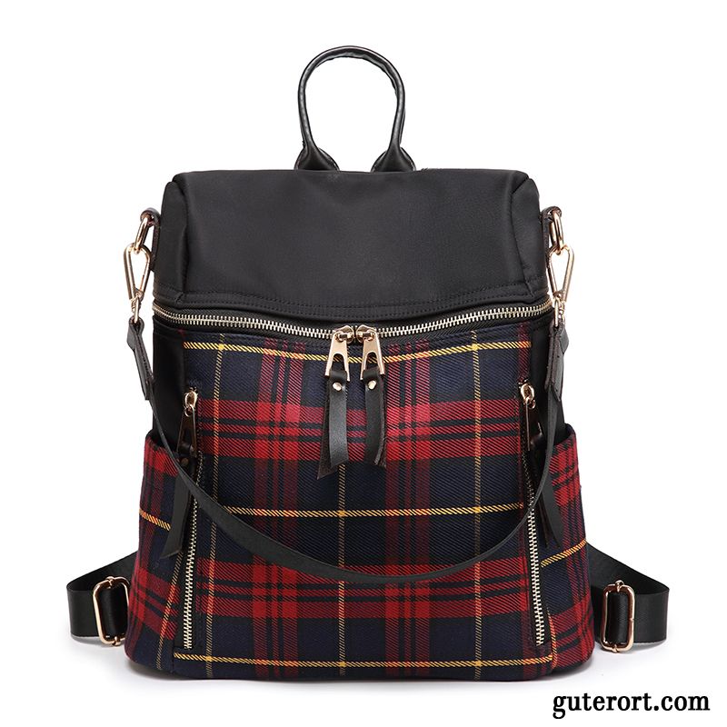 Rucksäcke Damen Kariert Schultasche Oxford Tuch Rucksack Leinwand Student Rot