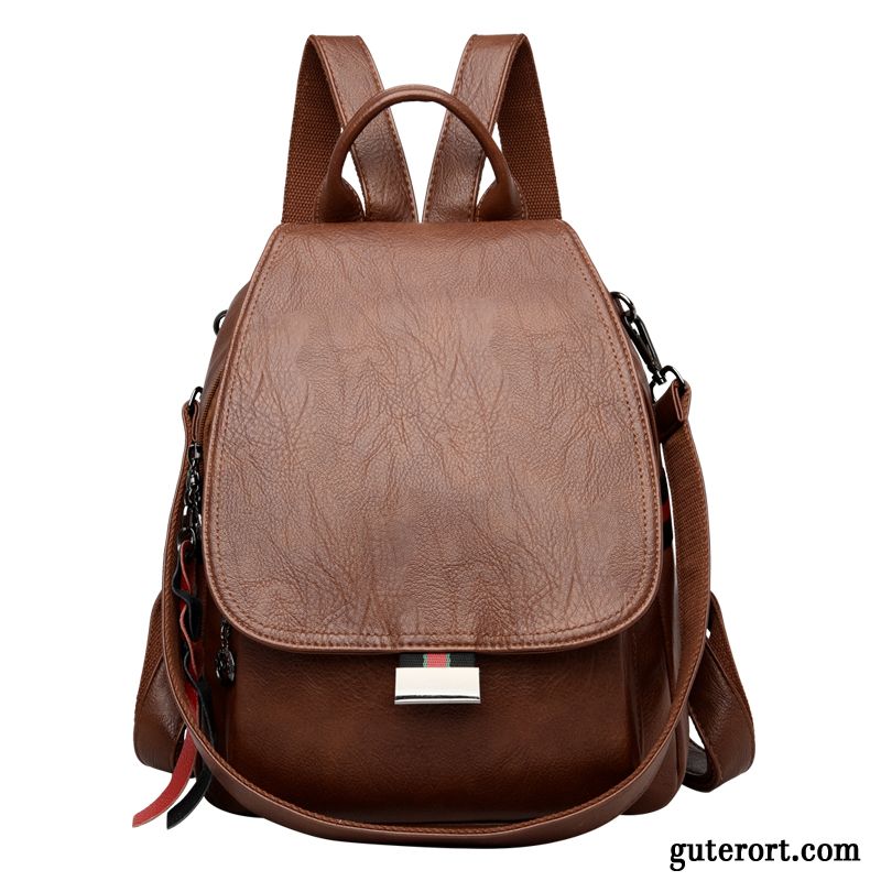 Rucksäcke Damen Mini Weiches Leder All Match Neu Große Kapazität Rucksack Braun