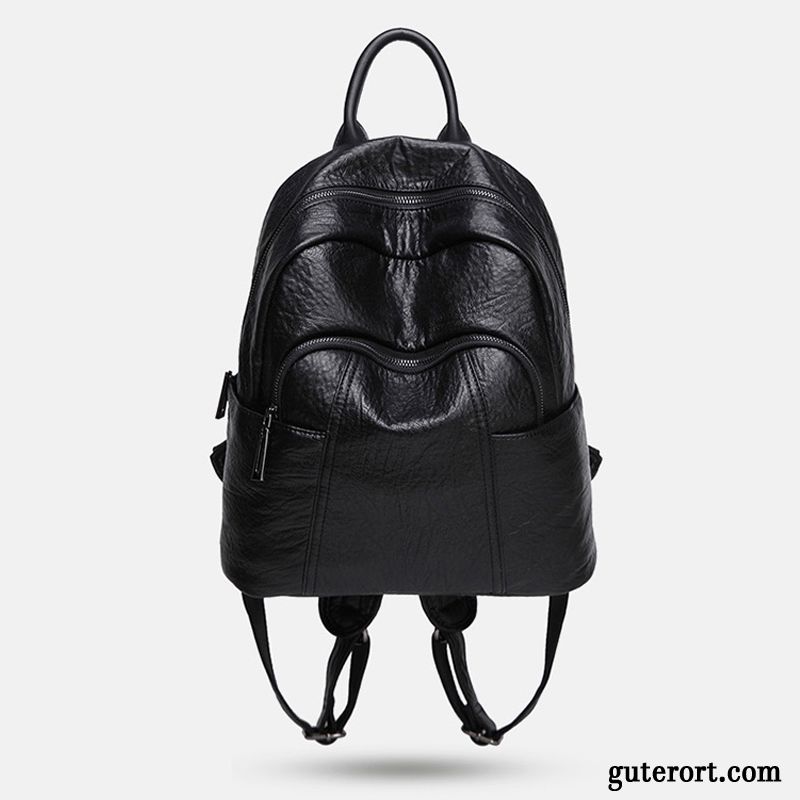 Rucksäcke Damen Rucksack All Match Echt Leder 2018 Große Kapazität Weiches Leder Schwarz