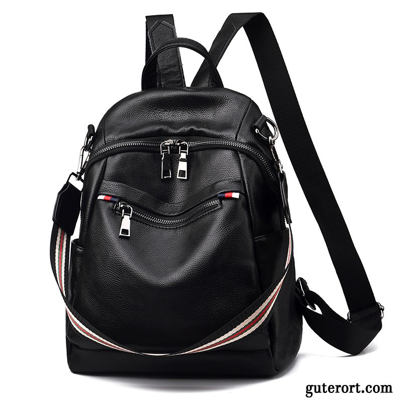 Rucksäcke Damen Rucksack Diebstahlsicherung Trend Tasche Reisen Weiches Leder Schwarz