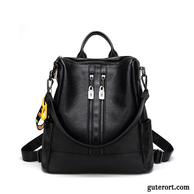 Rucksäcke Damen Tasche Rucksack Echt Leder Doppelnutzen 2018 Mode Schwarz