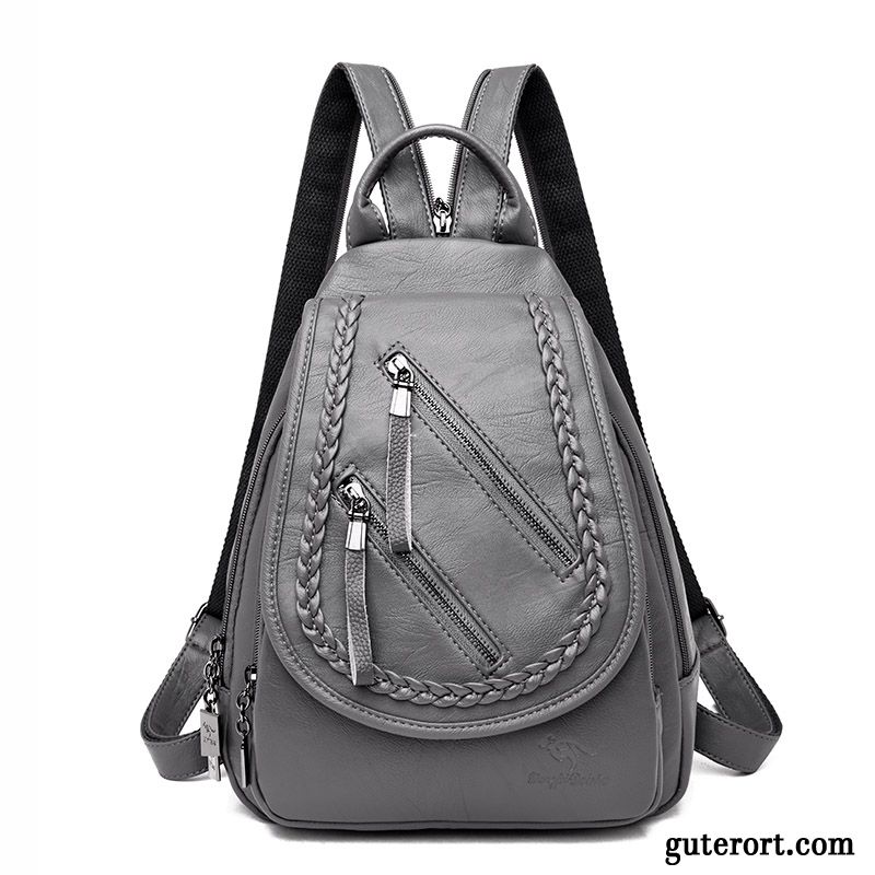 Rucksäcke Damen Tasche Trend Mutter 2019 All Match Echt Leder Grau