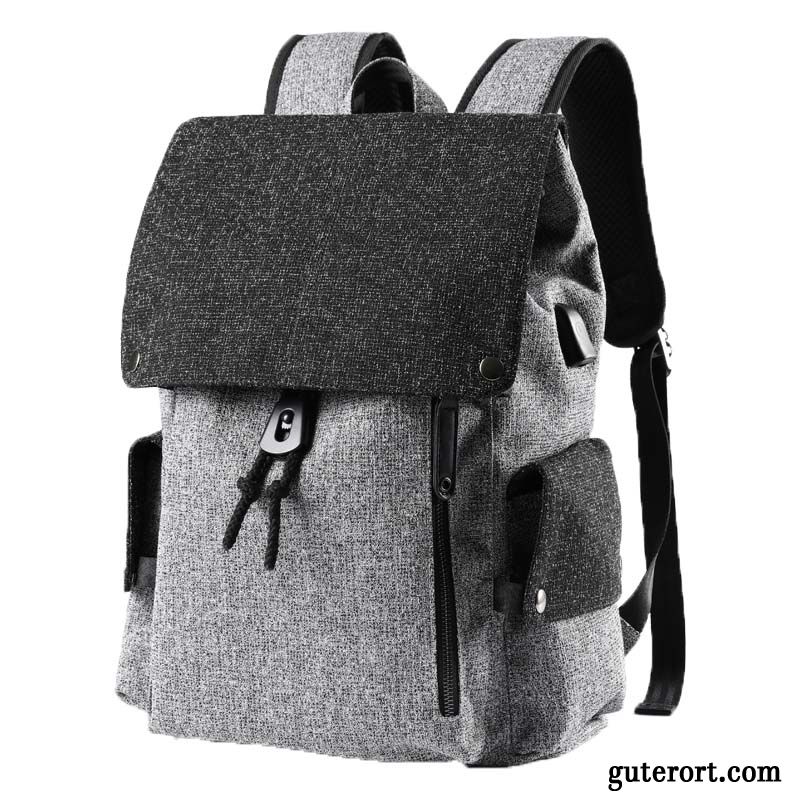 Rucksäcke Herren Leinwand Freizeit Student Rucksack Trend Groß Schwarz Grau