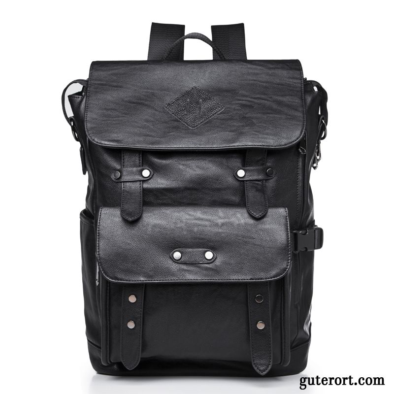 Rucksäcke Herren Rucksack Rindsleder All Match Reisen Echt Leder Jugend Schwarz