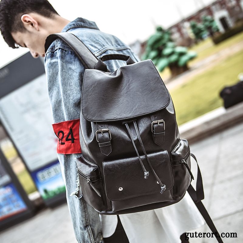 Rucksäcke Herren Rucksack Student Leder Groß Trend England Schwarz