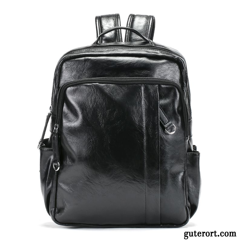 Rucksäcke Herren Trend Reisen Qualität All Match Leder Rucksack Schwarz