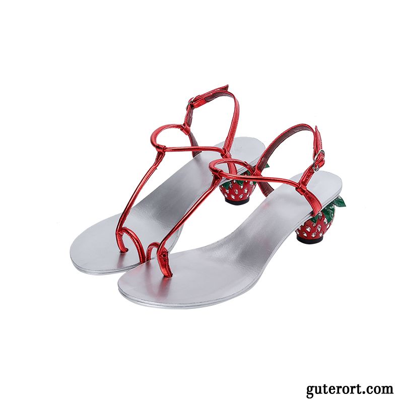 Sandalen Damen Allgleiches Rom Neue Schuhe Sommer Frisch Rot