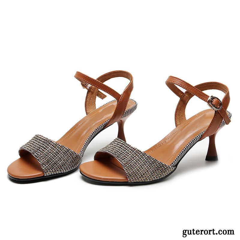 Sandalen Damen Neue Dünne Fersen Echtleder Pumps Sommer Grau