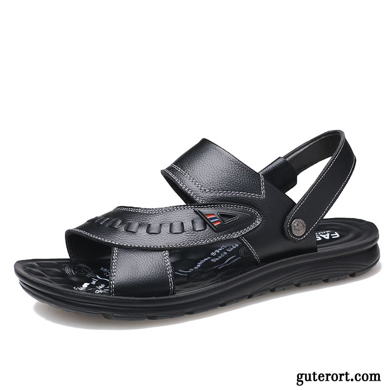 Sandalen Herren Casual Schuhe Sommer Neue Echtleder Pantolette Sandfarben Schwarz