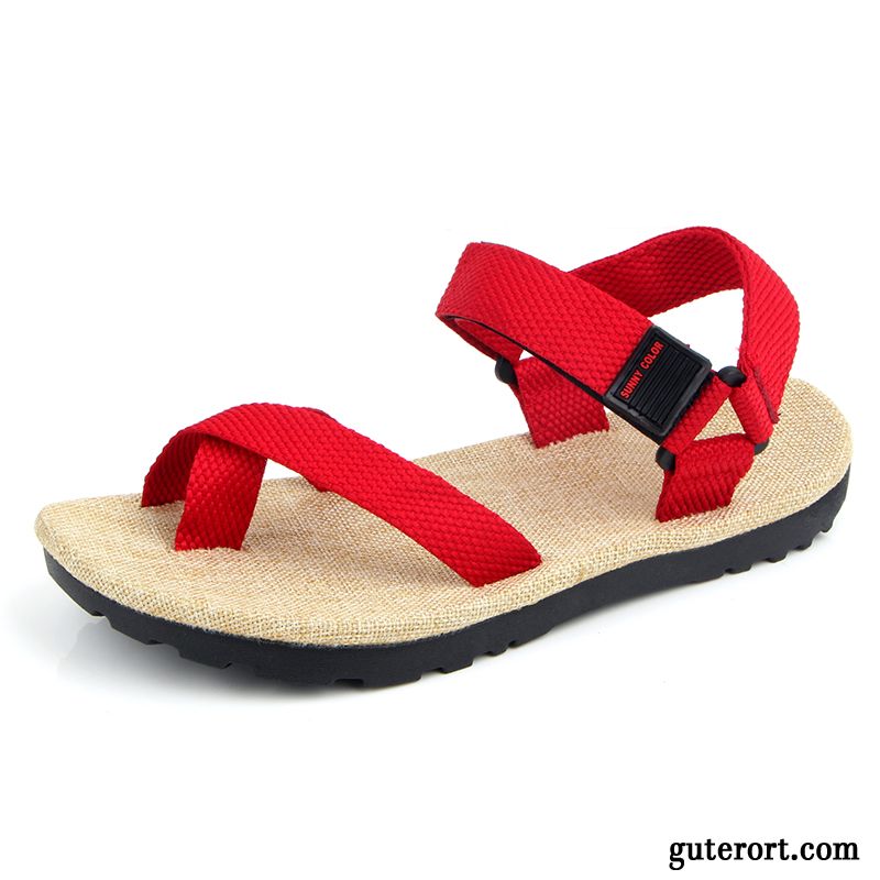 Sandalen Herren Draussen Casual Schuhe Persönlichkeit Sommer Rutschsicher Sandfarben Rot