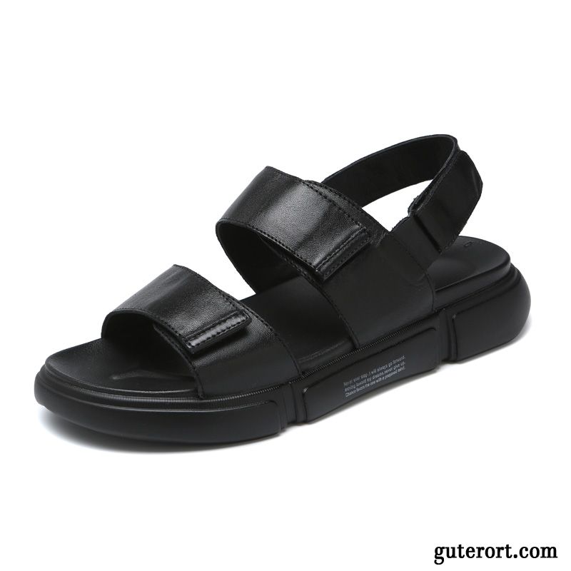 Sandalen Herren Echtleder Casual Neue Trend Atmungsaktiv Sommer Sandfarben Schwarz