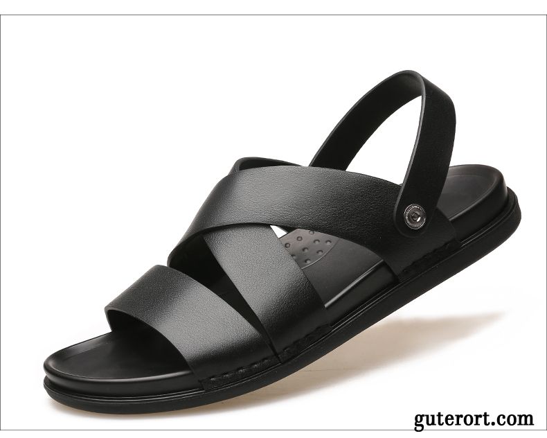 Sandalen Herren Echtleder Casual Trend Sommer Neue Europa Sandfarben Schwarz