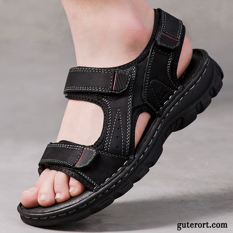 Sandalen Herren Echtleder Sommer Trend Allgleiches Schuhe Neue Sandfarben Schwarz