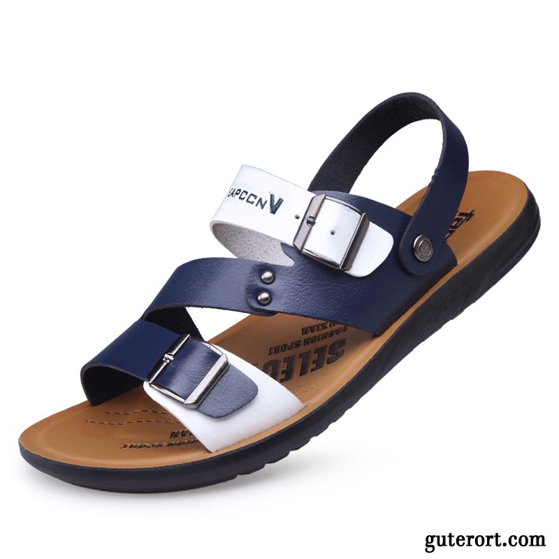 Sandalen Herren Hausschuhe Neue Casual Europa Rutschsicher Trend Sandfarben Blau