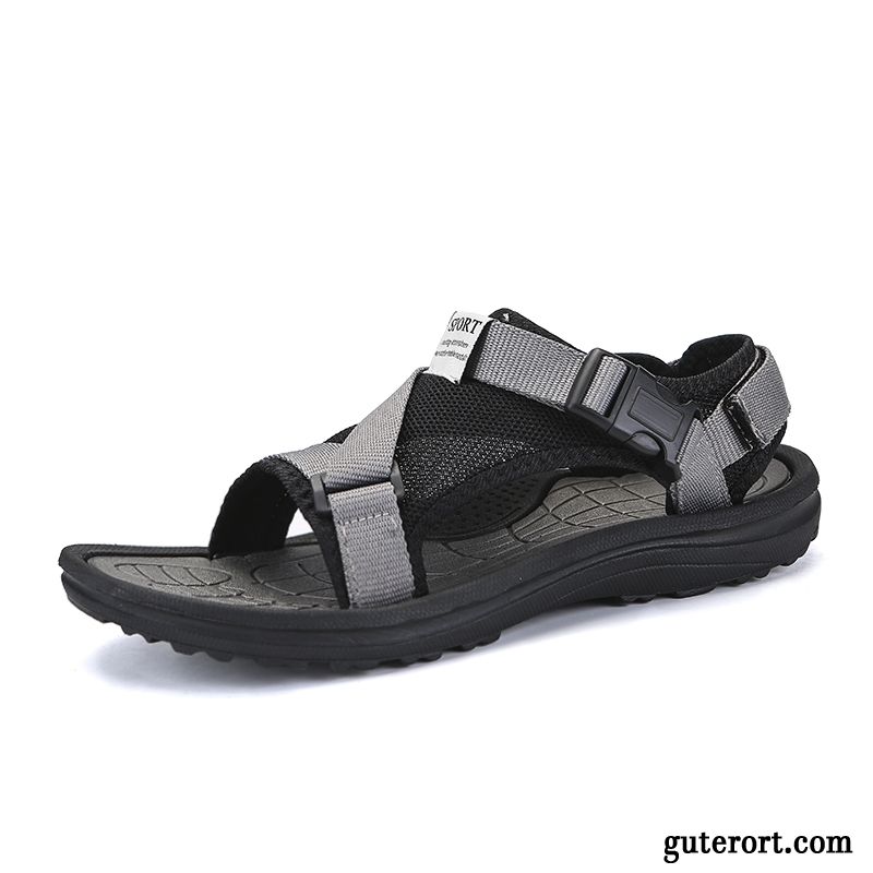 Sandalen Herren Hausschuhe Pantolette Trend Sommer Mode Sandfarben Grau