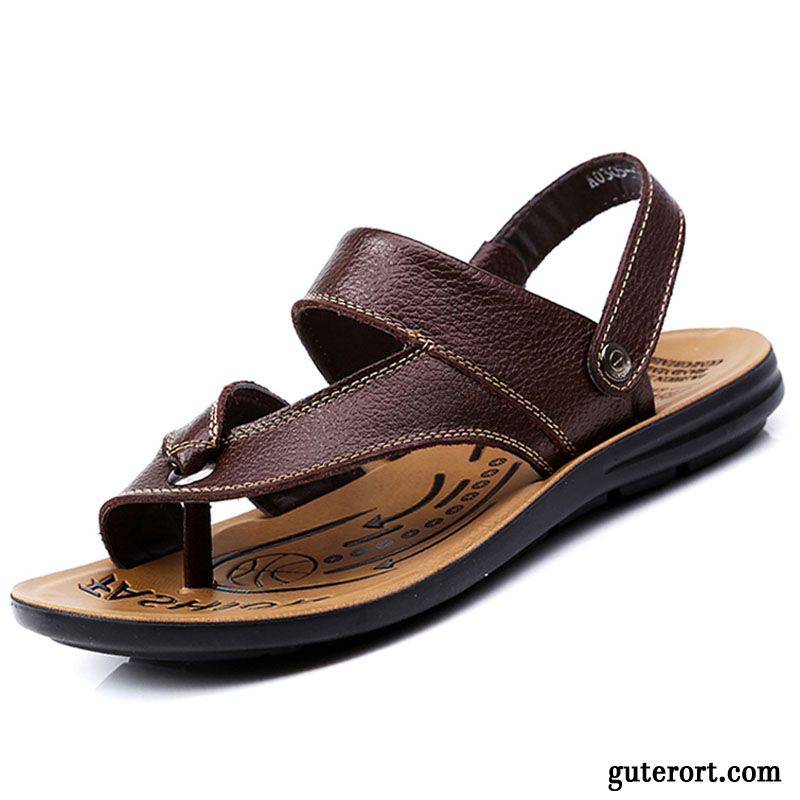 Sandalen Herren Hausschuhe Sommer Echtleder Lederschue Sandfarben Braun