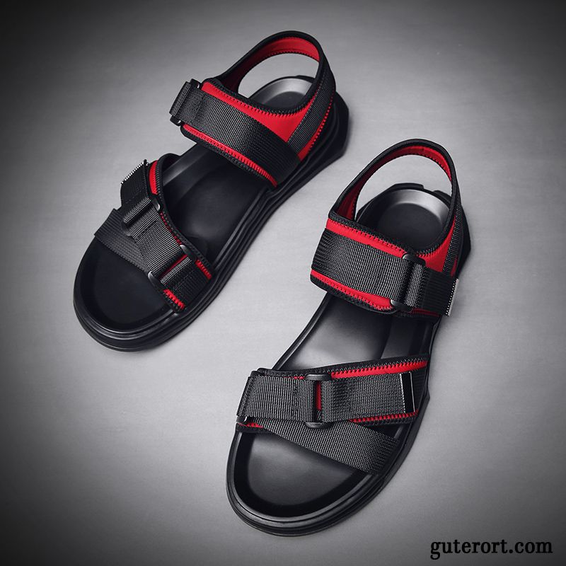 Sandalen Herren Schuhe Klettverschluss Trend Allgleiches Europa Jugend Sandfarben Rot