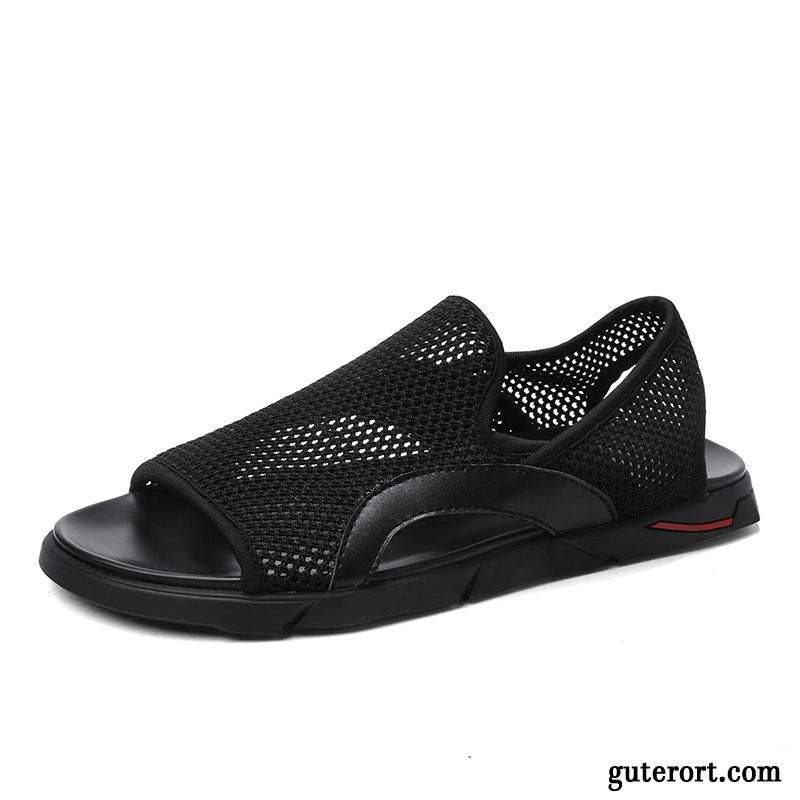 Sandalen Herren Schuhe Teenager Net Yarn Sommer Schüler Atmungsaktiv Schwarz