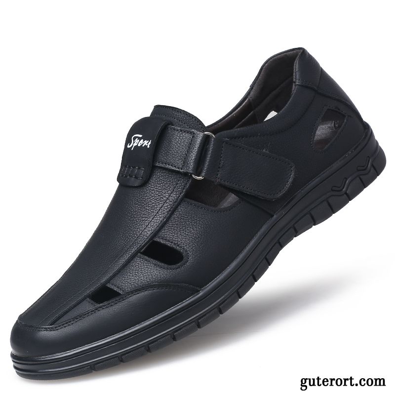 Sandalen Herren Slip-on Faul Lederschue Casual Oberleder Schuhe Schwarz