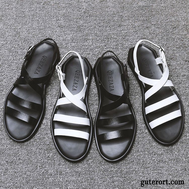 Sandalen Herren Sommer Echtleder Europa Trend Rom Neue Schwarz